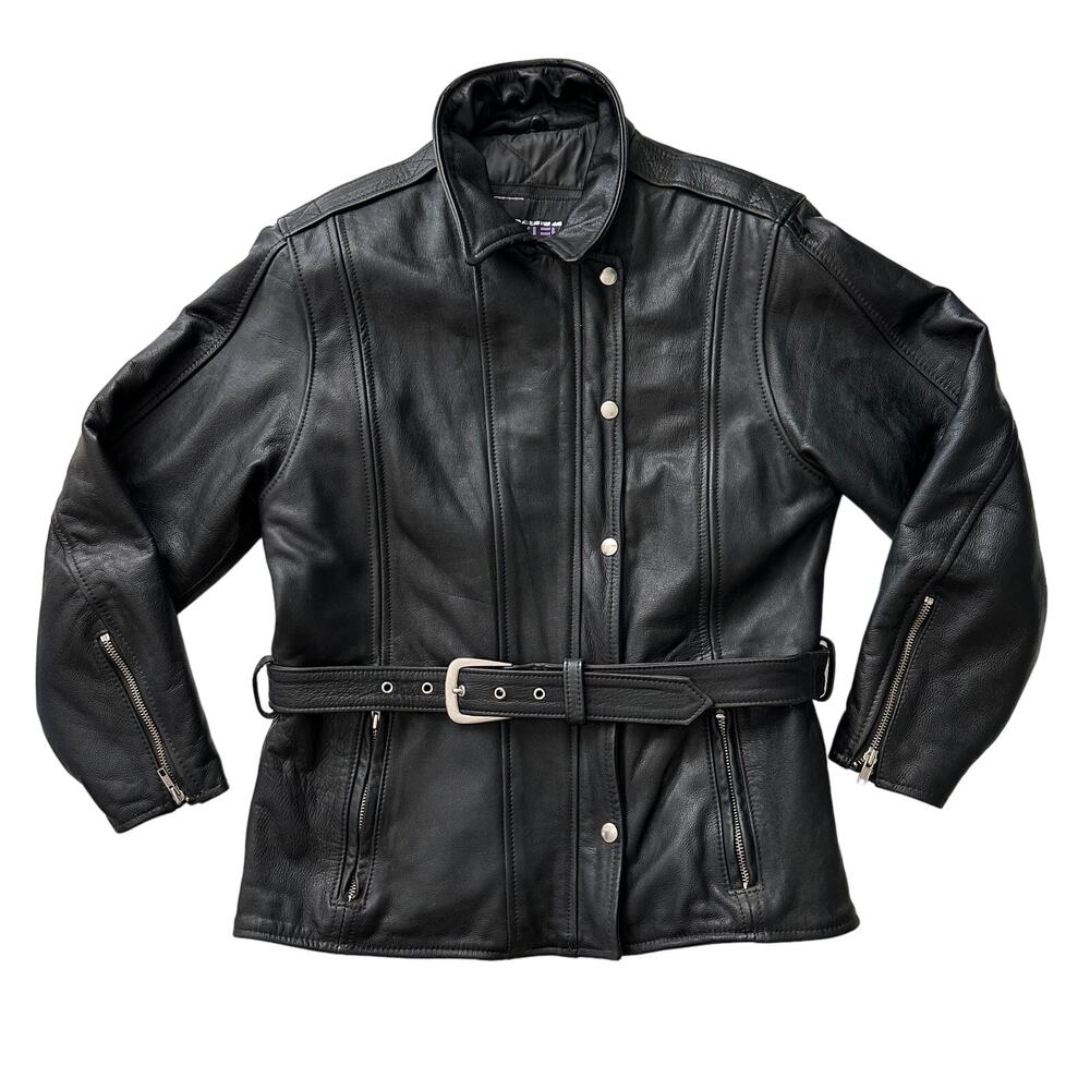 Protech Performance‎ Leather USA Made Moto Biker Lined Belted Black Jacket wmn S